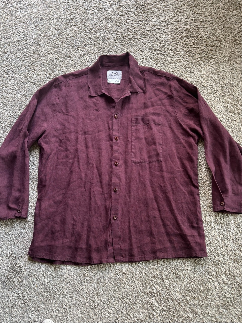 Flax Women's Burgundy Linen Button-Down Shirt